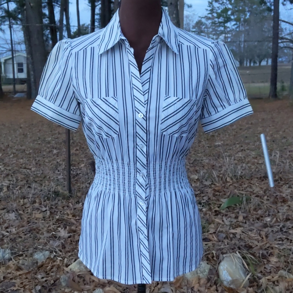 Cotton Works White & Black Stripes Cap Sleeve Butt